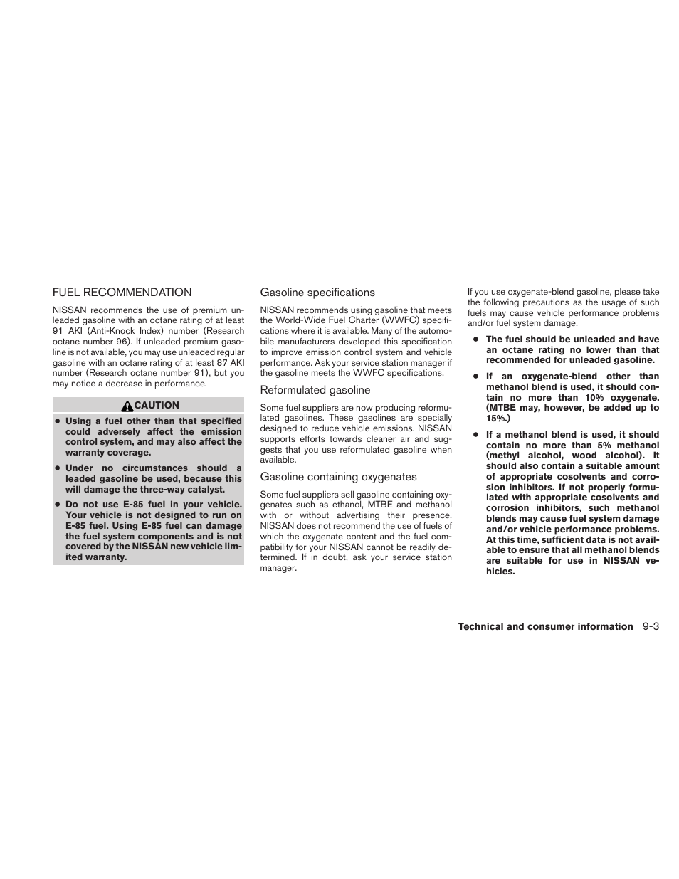 Fuel recommendation -3 | NISSAN 2011 Maxima - Owner's Manual User Manual | Page 420 / 454