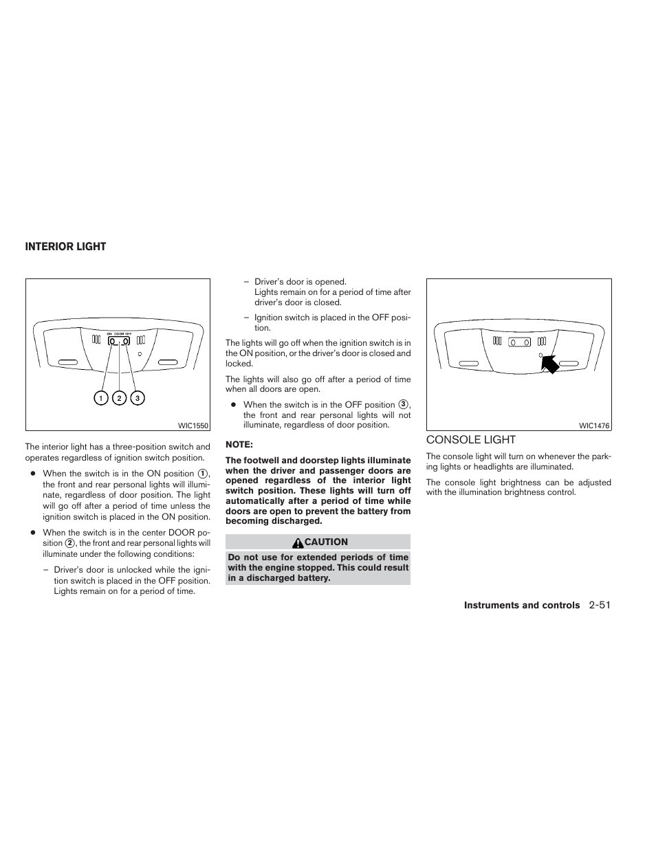 Interior light -51, Console light -51 | NISSAN 2012 Maxima - Owner's Manual User Manual | Page 122 / 450