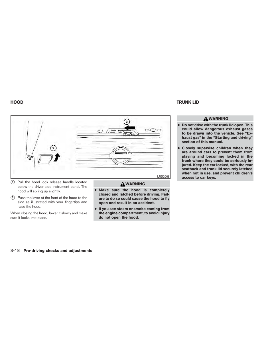 Hood -18 trunk lid -18 | NISSAN 2012 Maxima - Owner's Manual User Manual | Page 147 / 450