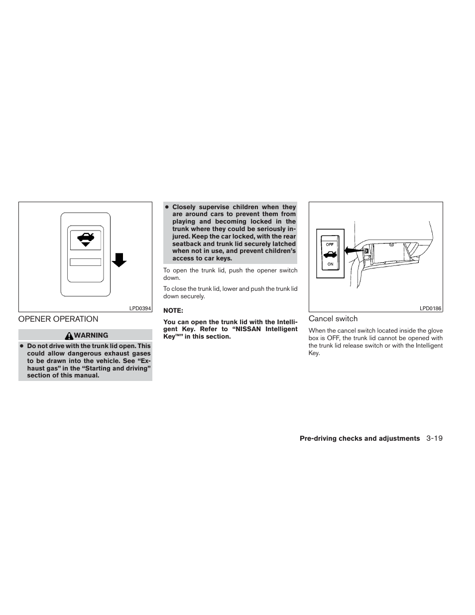 Opener operation -19 | NISSAN 2012 Maxima - Owner's Manual User Manual | Page 148 / 450