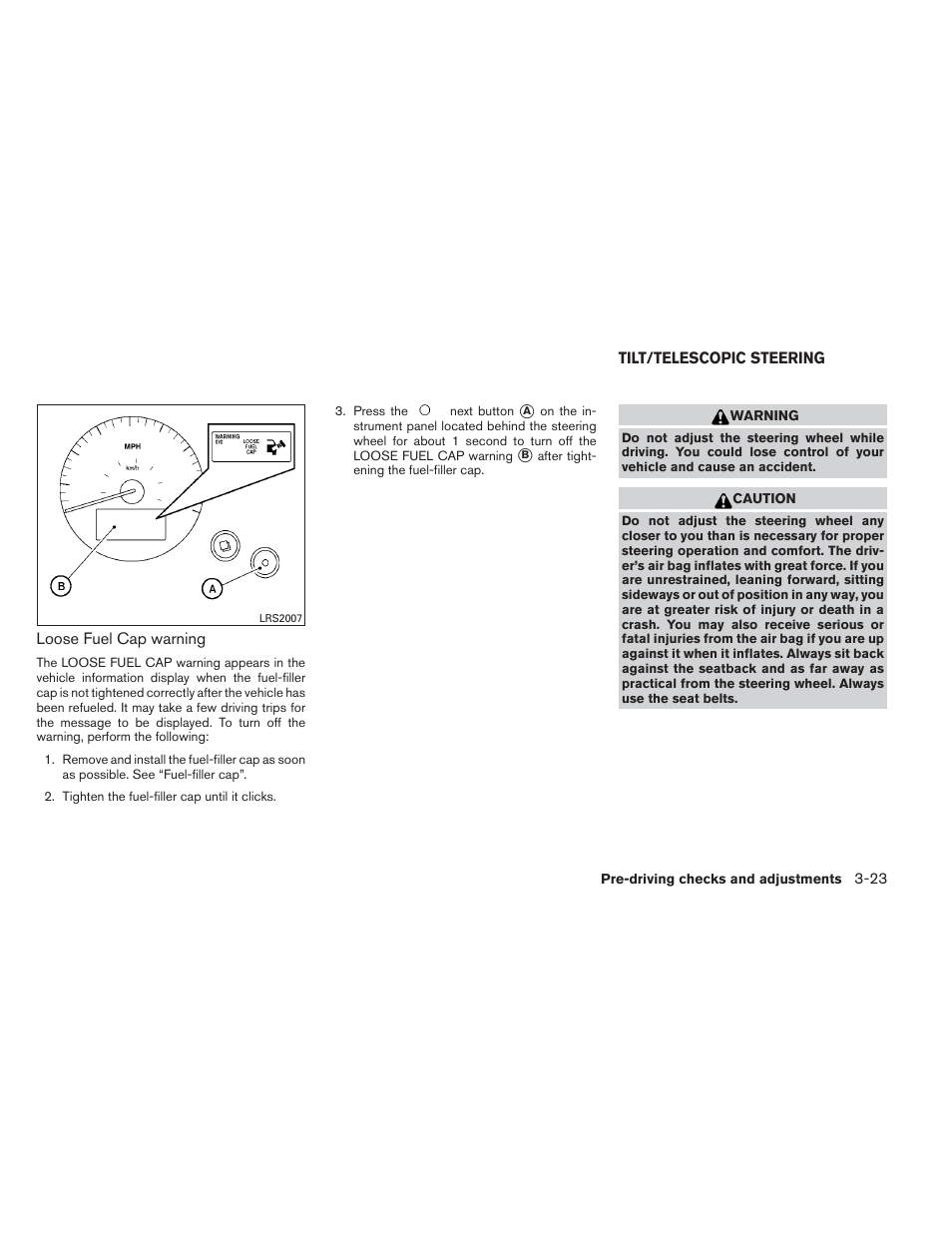 Tilt/telescopic steering -23 | NISSAN 2012 Maxima - Owner's Manual User Manual | Page 152 / 450