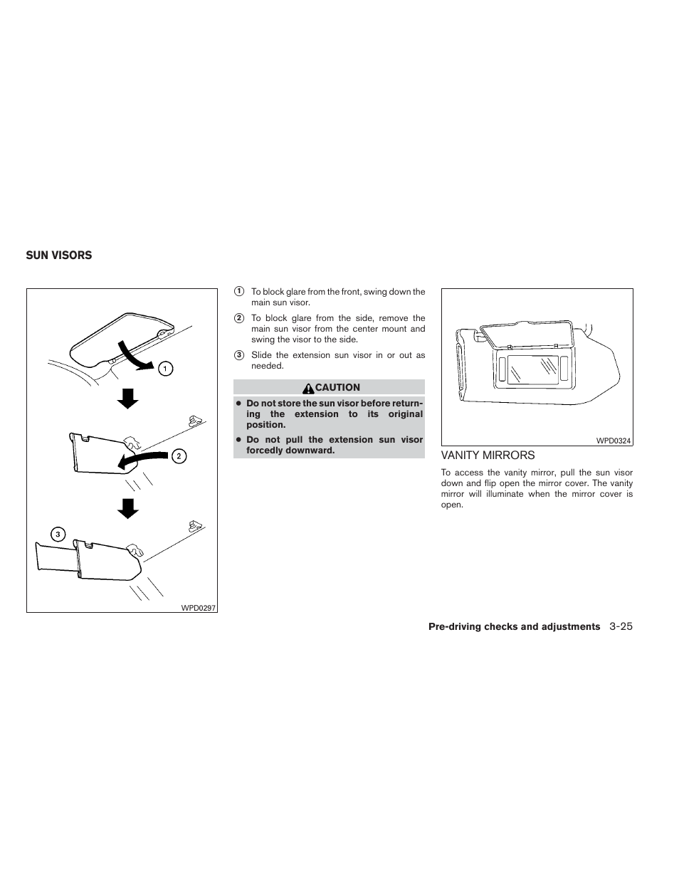 Sun visors -25, Vanity mirrors -25 | NISSAN 2012 Maxima - Owner's Manual User Manual | Page 154 / 450