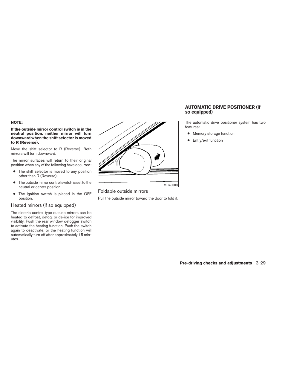 Automatic drive positioner (if so equipped) -29 | NISSAN 2012 Maxima - Owner's Manual User Manual | Page 158 / 450
