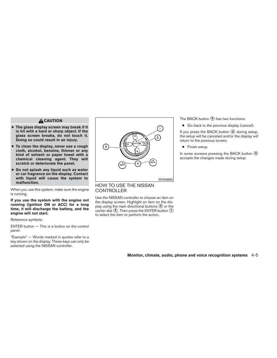 How to use the nissan controller -5 | NISSAN 2012 Maxima - Owner's Manual User Manual | Page 166 / 450