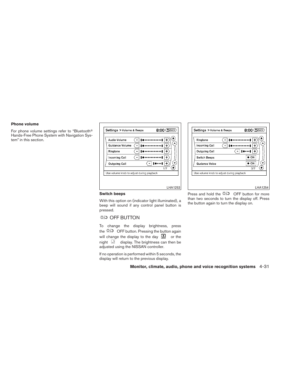 Off button -31 | NISSAN 2012 Maxima - Owner's Manual User Manual | Page 192 / 450