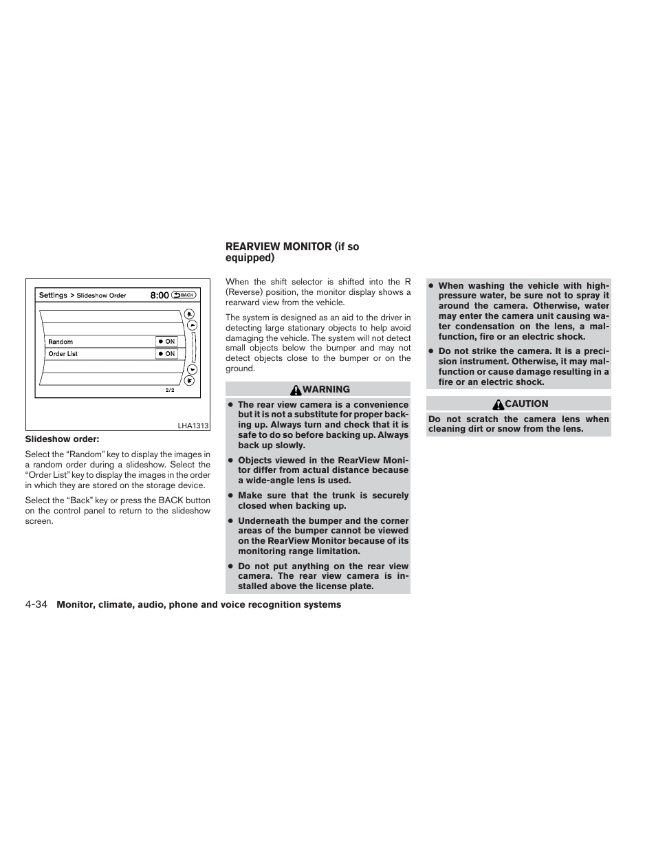 Rearview monitor (if so equipped) -34 | NISSAN 2012 Maxima - Owner's Manual User Manual | Page 195 / 450