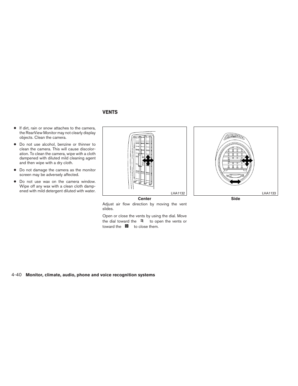 Vents -40 | NISSAN 2012 Maxima - Owner's Manual User Manual | Page 201 / 450