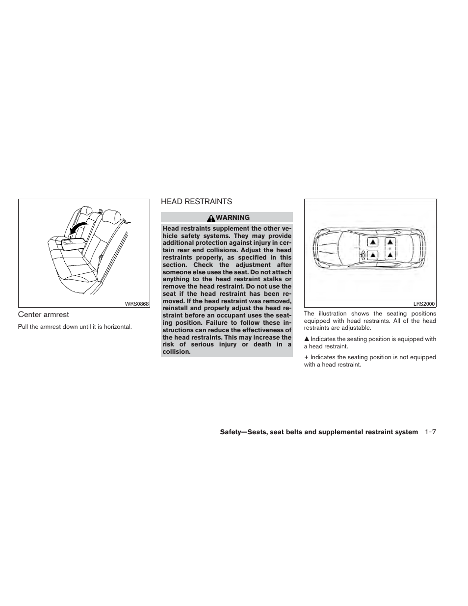Head restraints -7 | NISSAN 2012 Maxima - Owner's Manual User Manual | Page 24 / 450