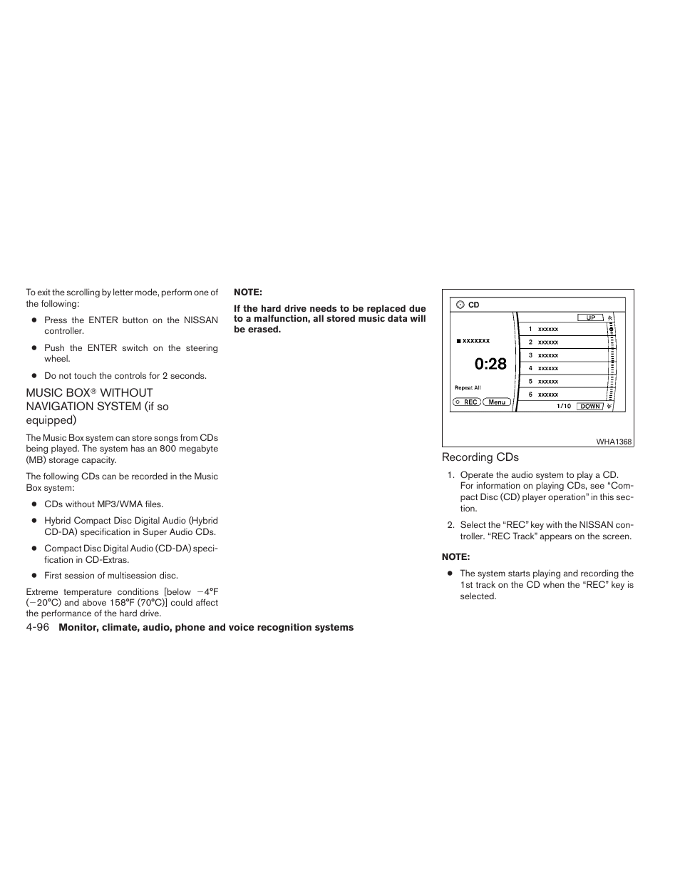 Music box, Without navigation system, If so equipped) -96 | NISSAN 2012 Maxima - Owner's Manual User Manual | Page 257 / 450