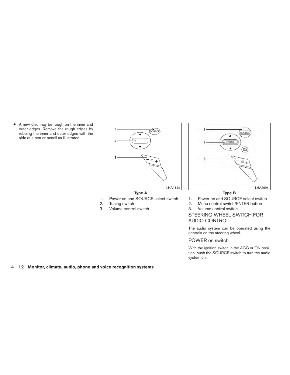 Steering wheel switch for audio control -112 | NISSAN 2012 Maxima - Owner's Manual User Manual | Page 273 / 450
