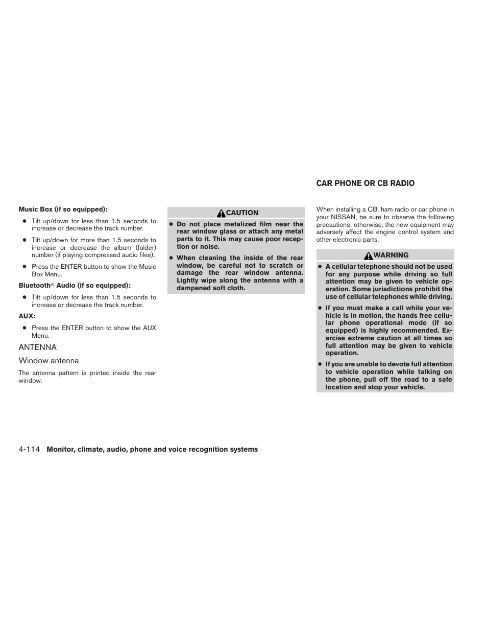 Antenna -114, Car phone or cb radio -114 | NISSAN 2012 Maxima - Owner's Manual User Manual | Page 275 / 450