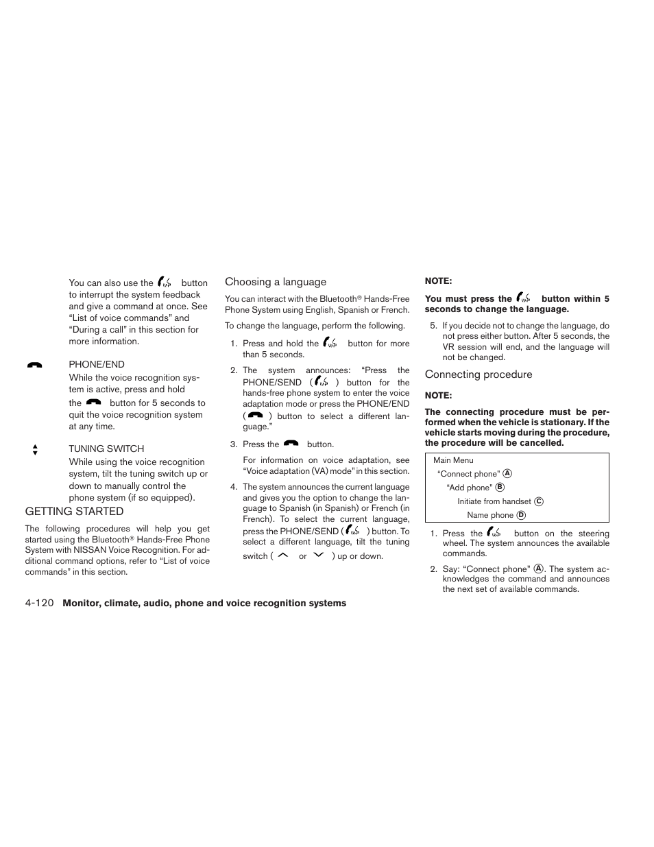 Getting started -120 | NISSAN 2012 Maxima - Owner's Manual User Manual | Page 281 / 450