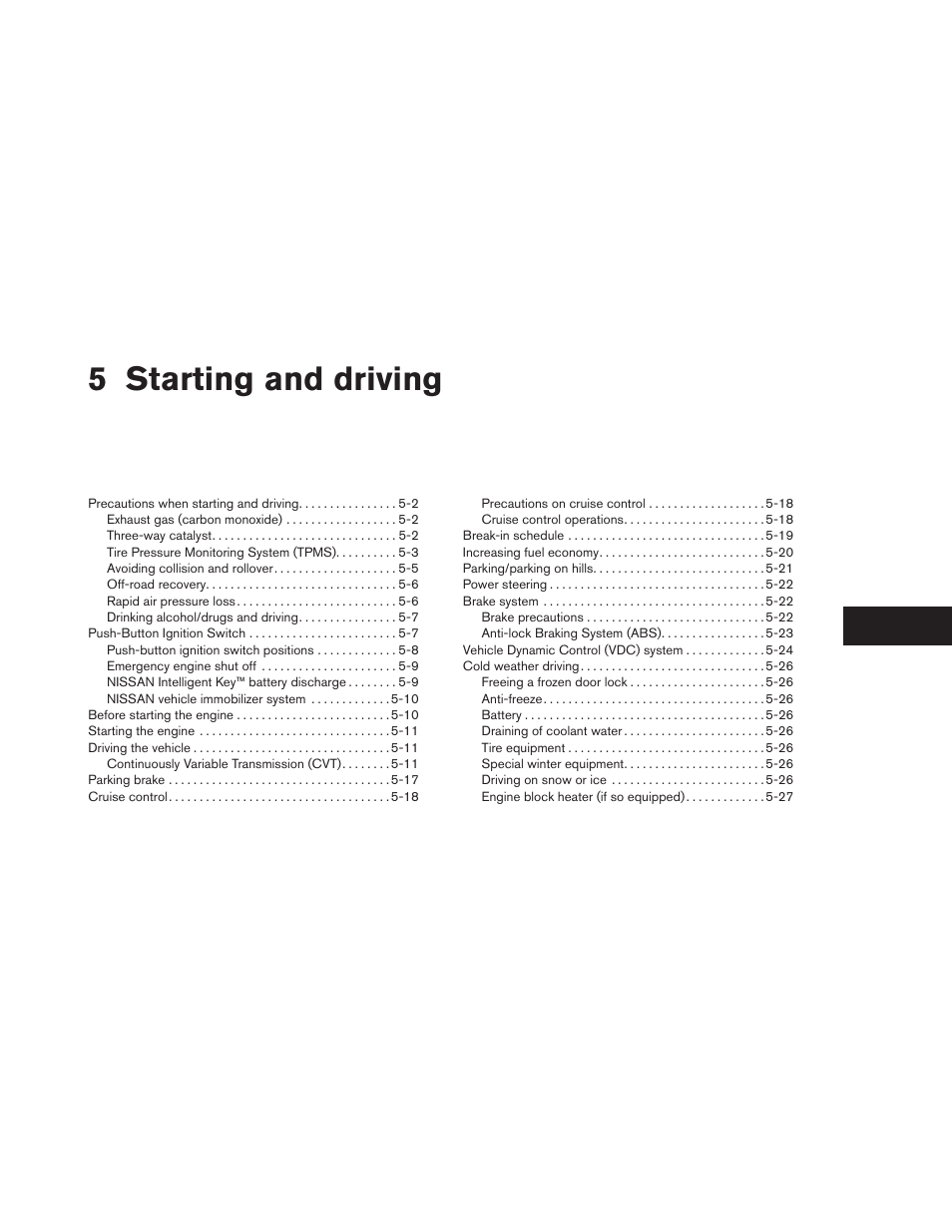Starting and driving, 5 starting and driving | NISSAN 2012 Maxima - Owner's Manual User Manual | Page 324 / 450