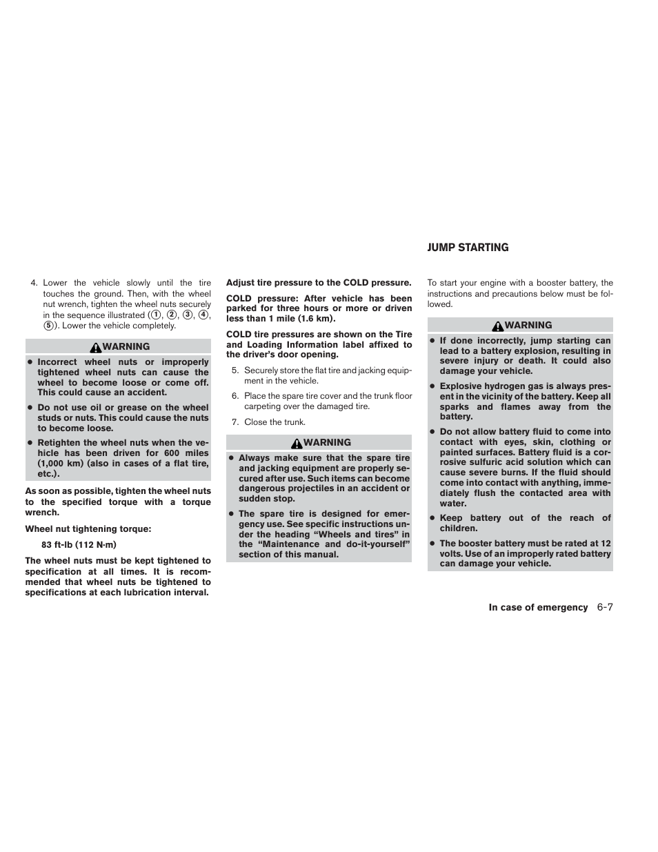Jump starting -7 | NISSAN 2012 Maxima - Owner's Manual User Manual | Page 358 / 450