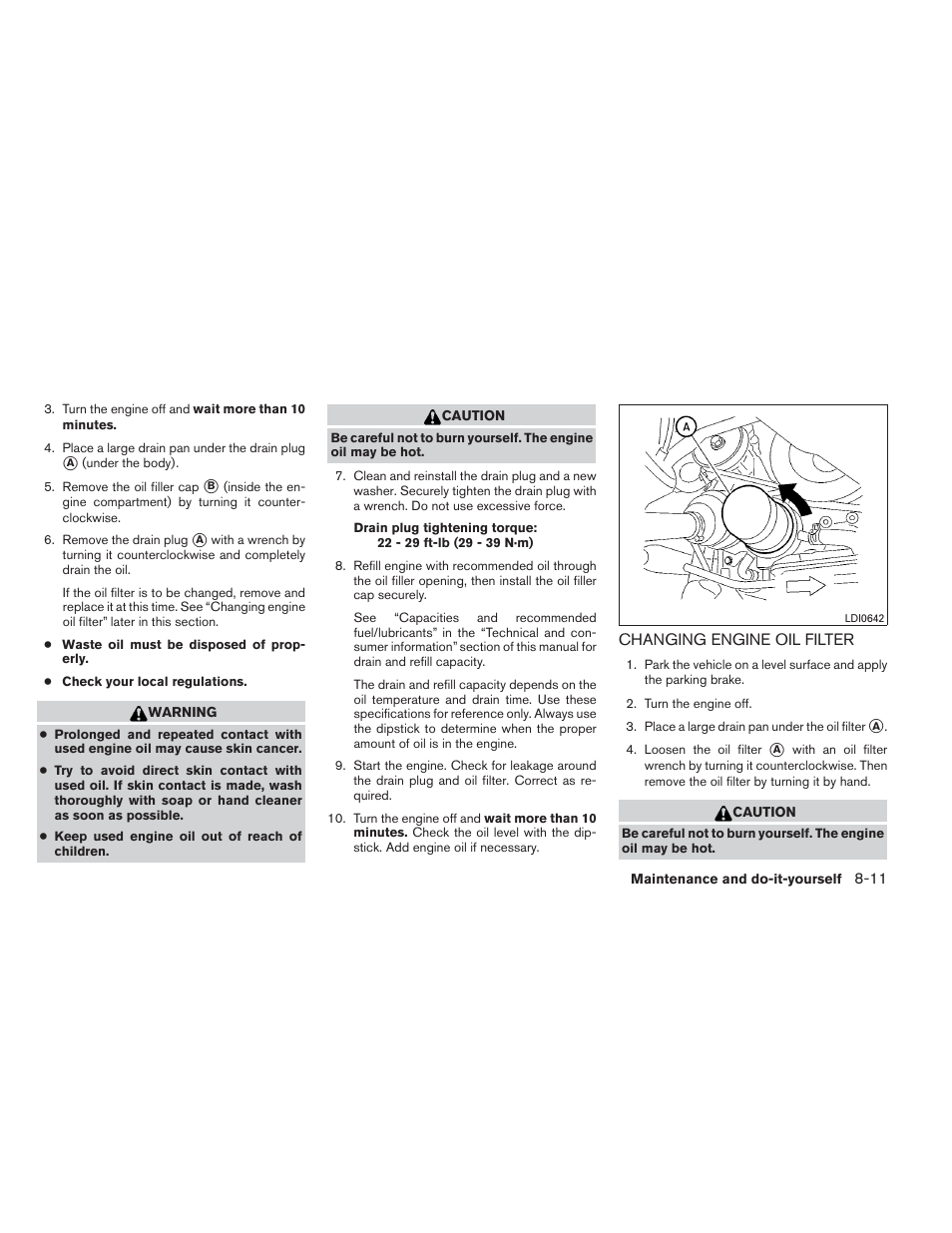 Changing engine oil filter -11 | NISSAN 2012 Maxima - Owner's Manual User Manual | Page 384 / 450