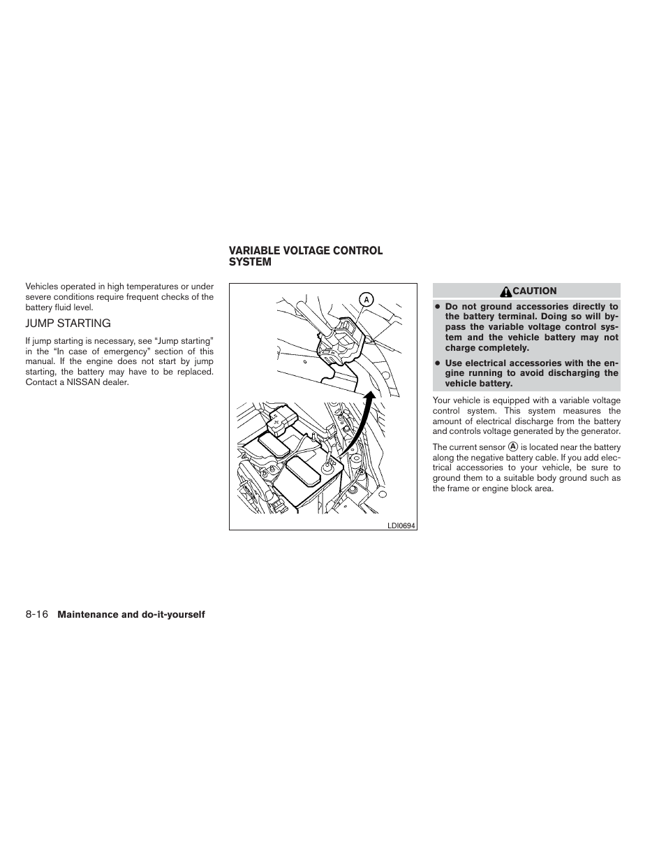 Jump starting -16, Variable voltage control system -16 | NISSAN 2012 Maxima - Owner's Manual User Manual | Page 389 / 450
