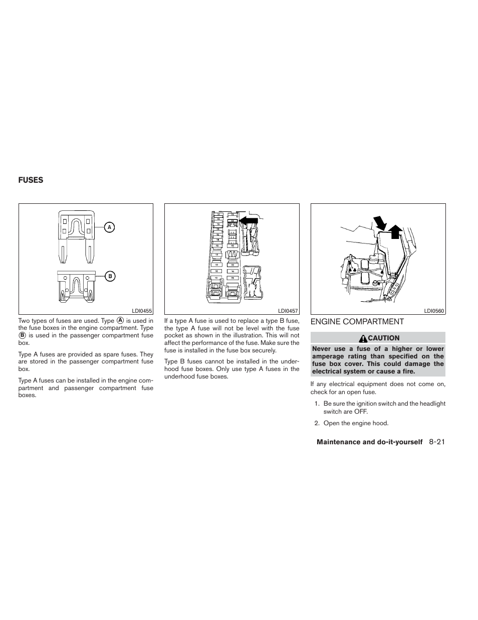 Fuses -21, Engine compartment -21 | NISSAN 2012 Maxima - Owner's Manual User Manual | Page 394 / 450
