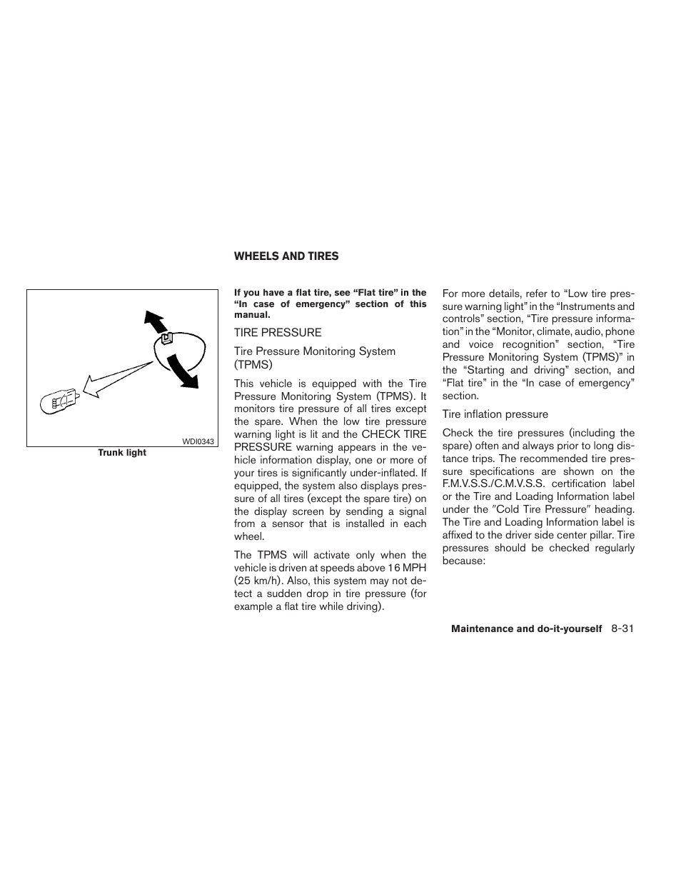 Wheels and tires -31, Tire pressure -31 | NISSAN 2012 Maxima - Owner's Manual User Manual | Page 404 / 450