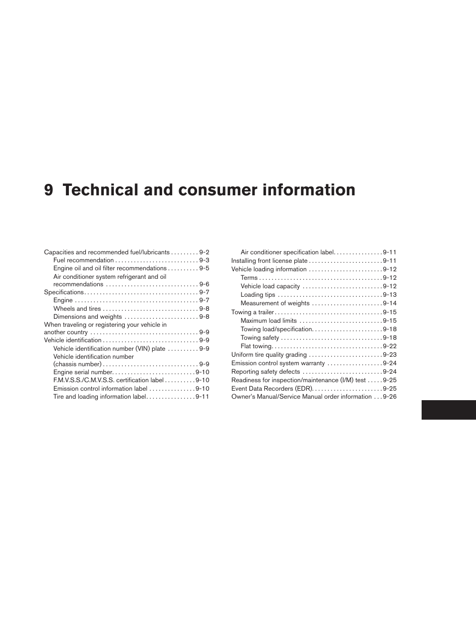 Technical and consumer information, 9 technical and consumer information | NISSAN 2012 Maxima - Owner's Manual User Manual | Page 416 / 450