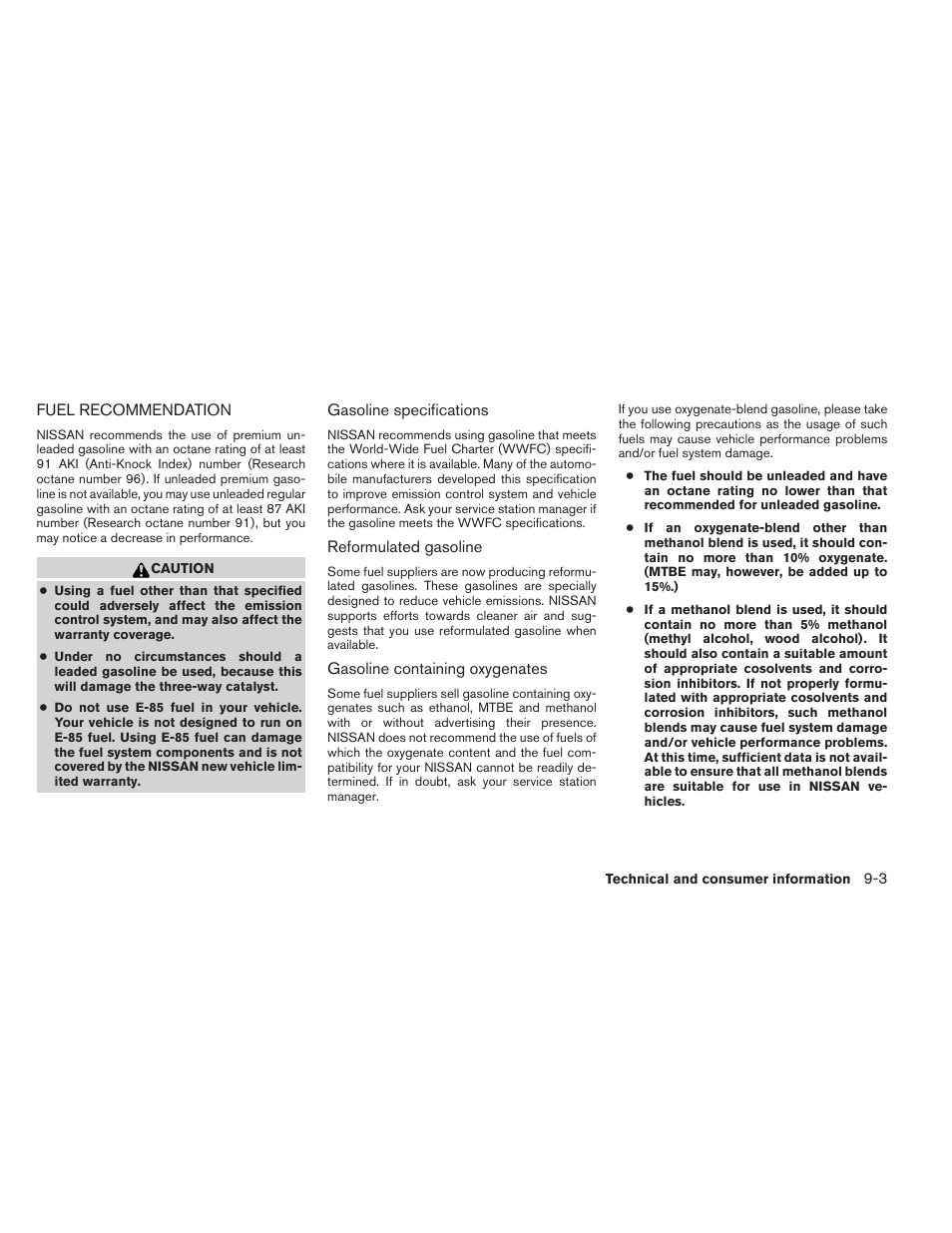 Fuel recommendation -3 | NISSAN 2012 Maxima - Owner's Manual User Manual | Page 418 / 450
