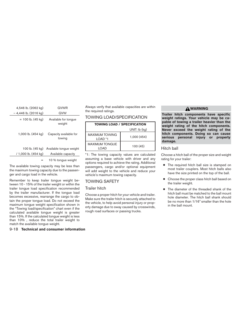 Towing load/specification -18 towing safety -18 | NISSAN 2012 Maxima - Owner's Manual User Manual | Page 433 / 450
