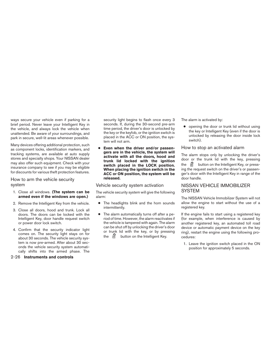 Nissan vehicle immobilizer system -26 | NISSAN 2012 Maxima - Owner's Manual User Manual | Page 97 / 450