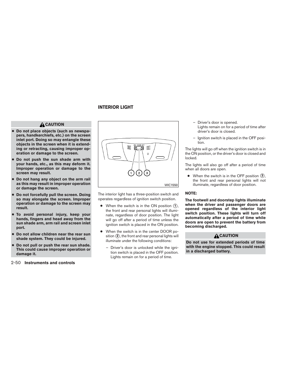 Interior light -50 | NISSAN 2013 Maxima - Owner's Manual User Manual | Page 121 / 444