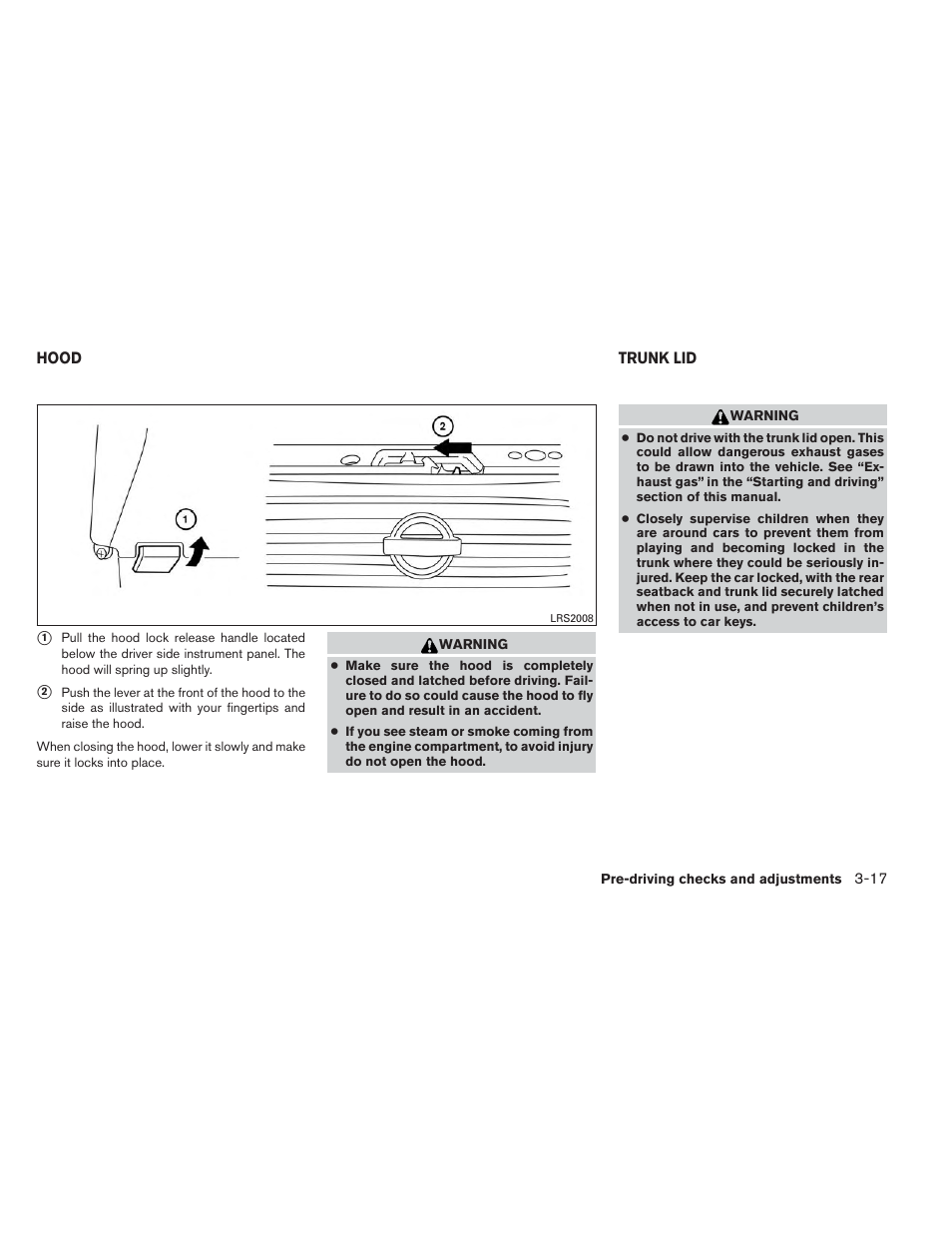 Hood -17 trunk lid -17 | NISSAN 2013 Maxima - Owner's Manual User Manual | Page 146 / 444