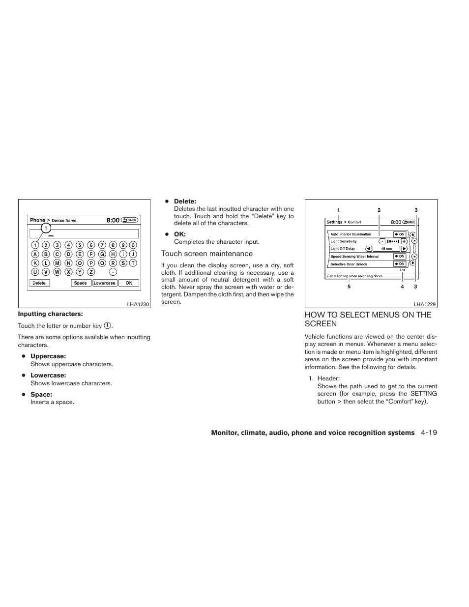 How to select menus on the screen -19 | NISSAN 2013 Maxima - Owner's Manual User Manual | Page 178 / 444