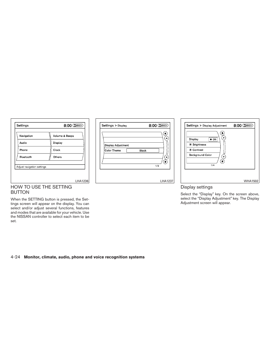 How to use the setting button -24 | NISSAN 2013 Maxima - Owner's Manual User Manual | Page 183 / 444