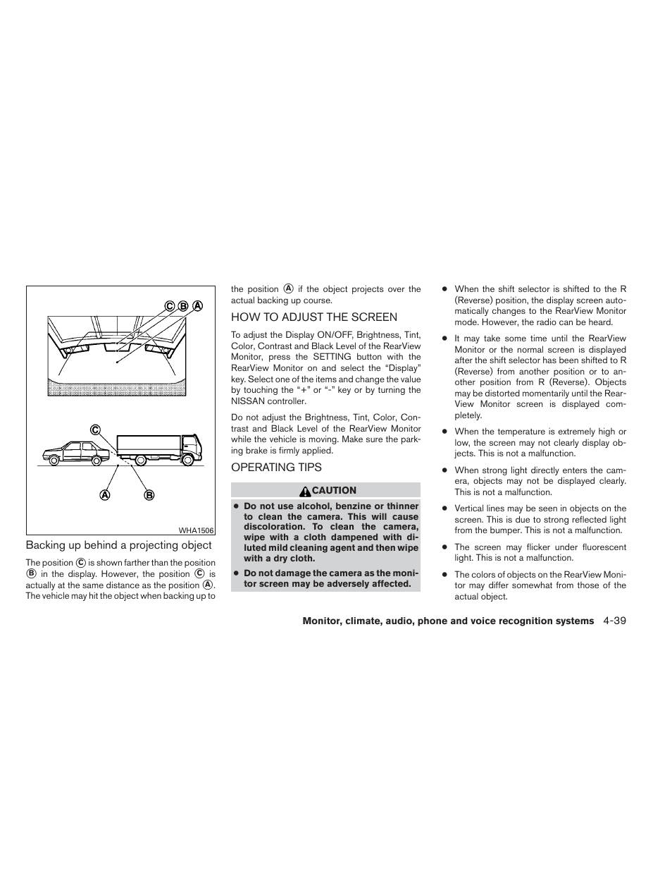 How to adjust the screen -39 operating tips -39 | NISSAN 2013 Maxima - Owner's Manual User Manual | Page 198 / 444