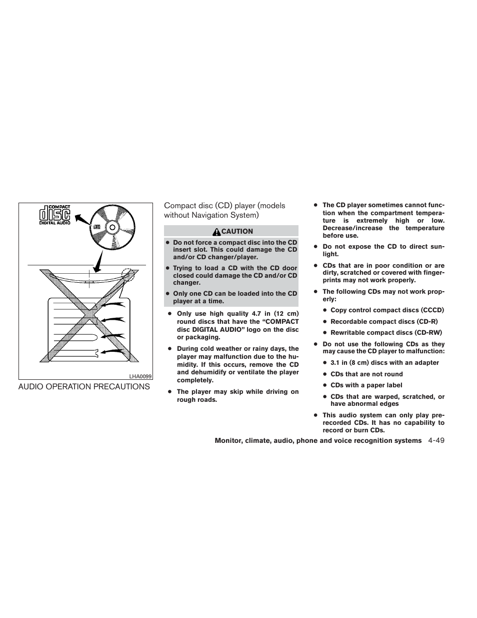 Audio operation precautions -49 | NISSAN 2013 Maxima - Owner's Manual User Manual | Page 208 / 444