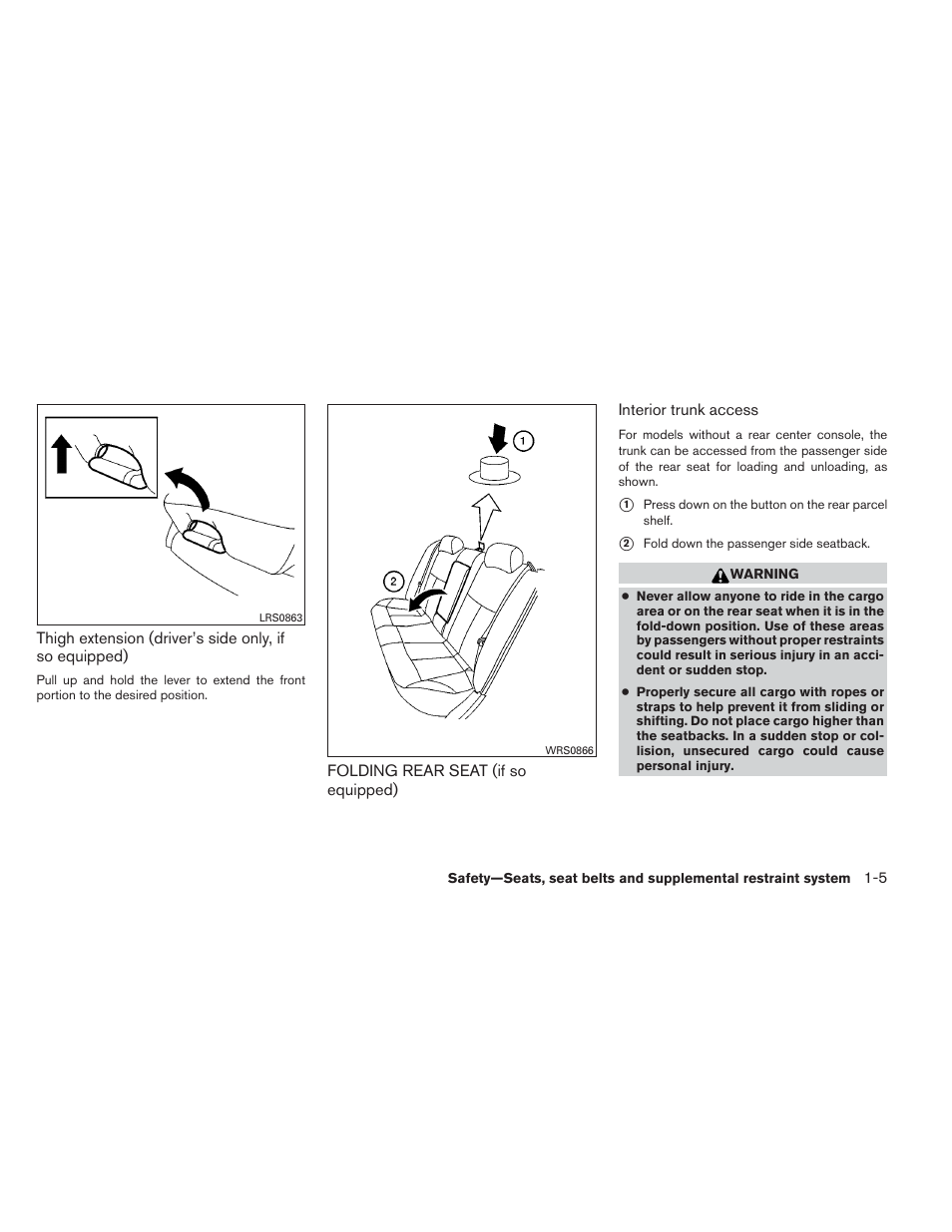 Folding rear seat (if so equipped) -5 | NISSAN 2013 Maxima - Owner's Manual User Manual | Page 22 / 444