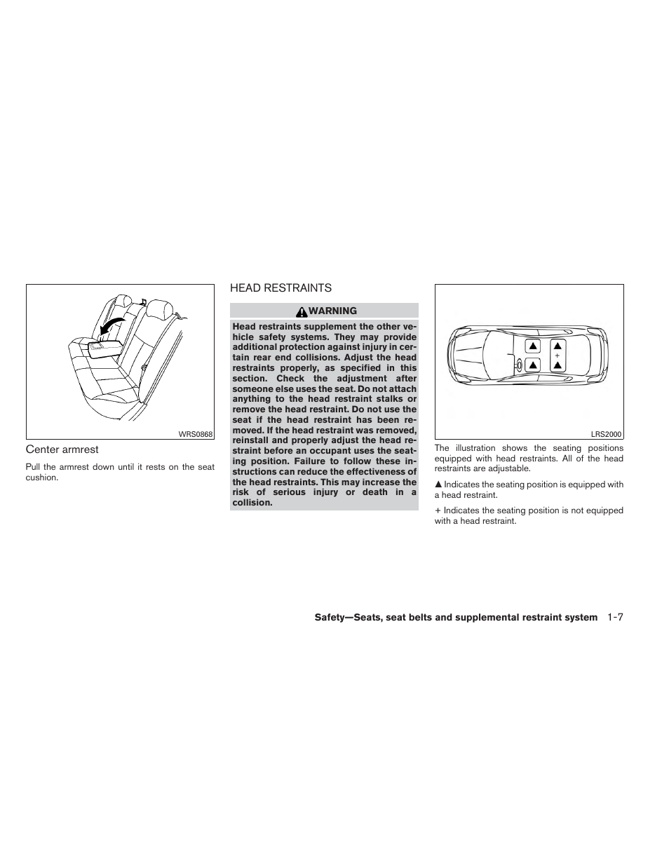 Head restraints -7 | NISSAN 2013 Maxima - Owner's Manual User Manual | Page 24 / 444