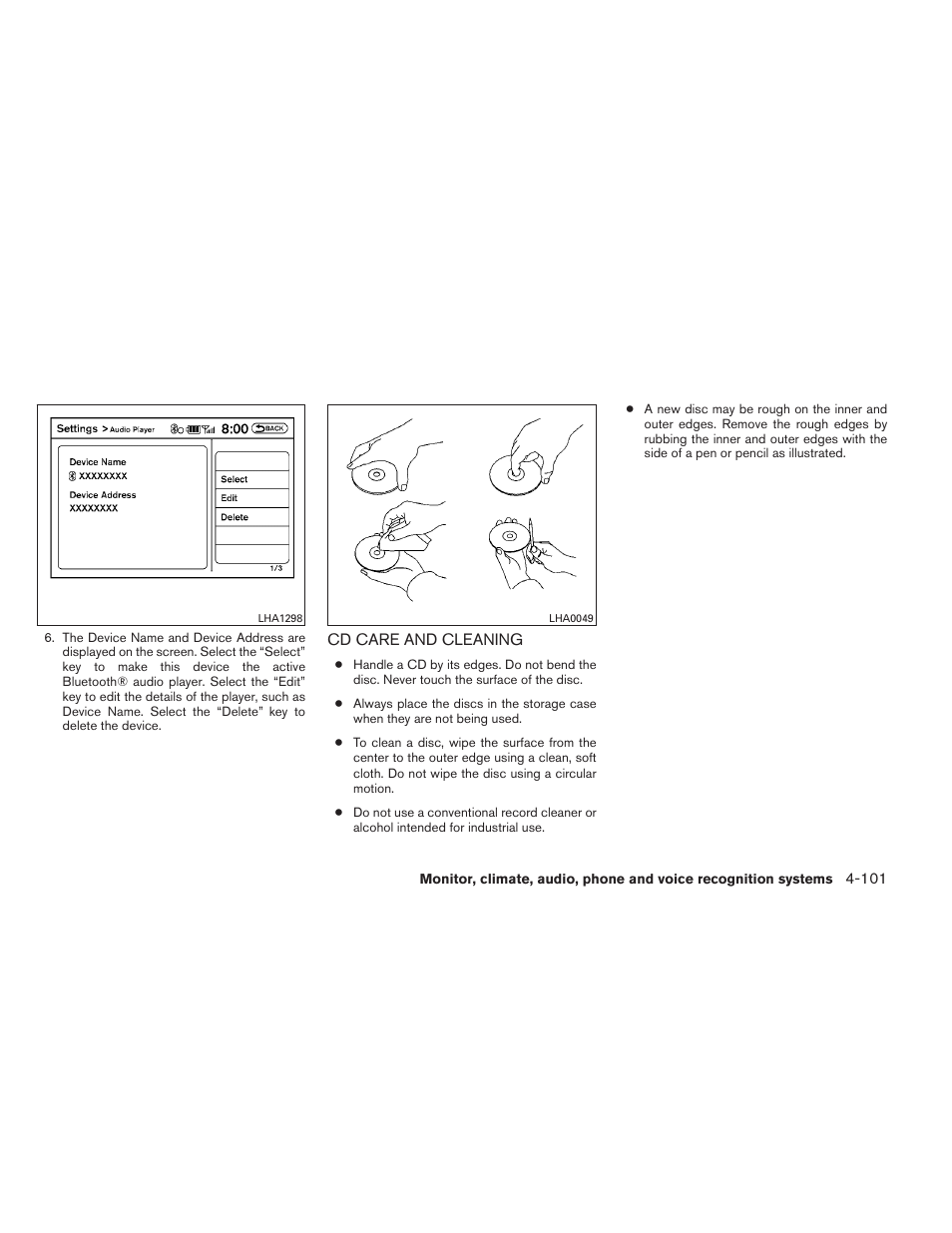Cd care and cleaning -101 | NISSAN 2013 Maxima - Owner's Manual User Manual | Page 260 / 444