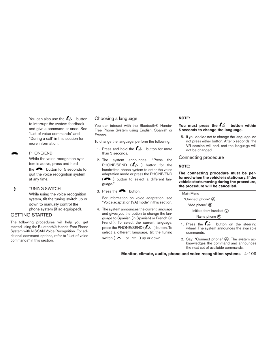 Getting started -109 | NISSAN 2013 Maxima - Owner's Manual User Manual | Page 268 / 444