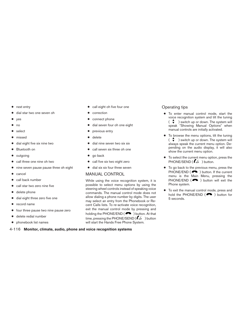 Manual control -116 | NISSAN 2013 Maxima - Owner's Manual User Manual | Page 275 / 444