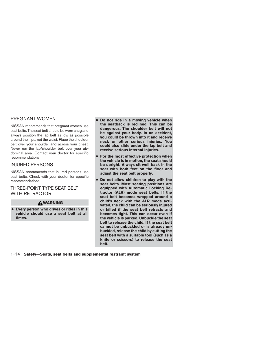 NISSAN 2013 Maxima - Owner's Manual User Manual | Page 31 / 444