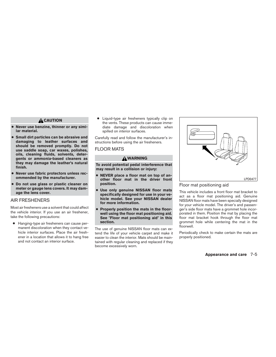 Air fresheners -5 floor mats -5 | NISSAN 2013 Maxima - Owner's Manual User Manual | Page 360 / 444