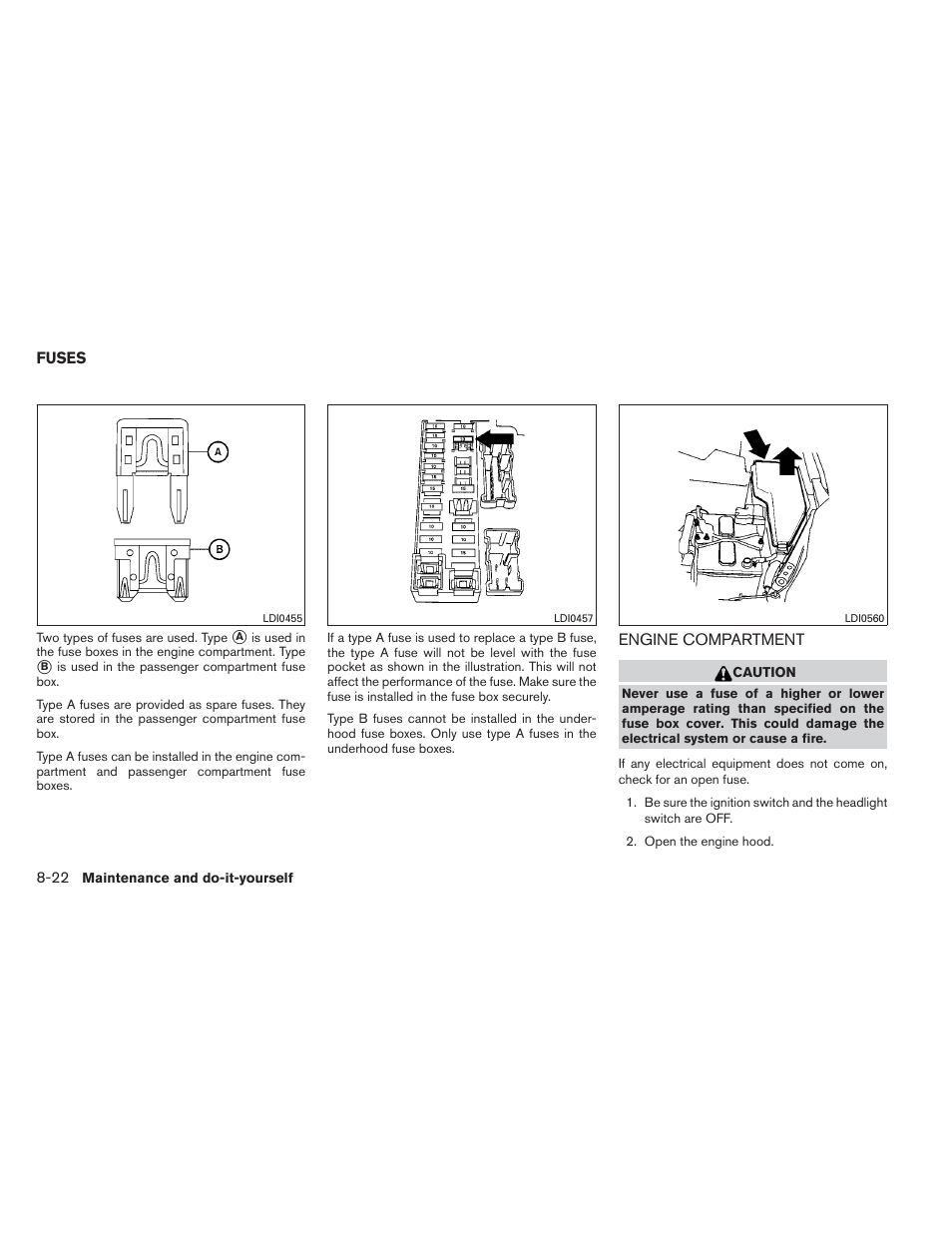Fuses -22, Engine compartment -22 | NISSAN 2013 Maxima - Owner's Manual User Manual | Page 385 / 444