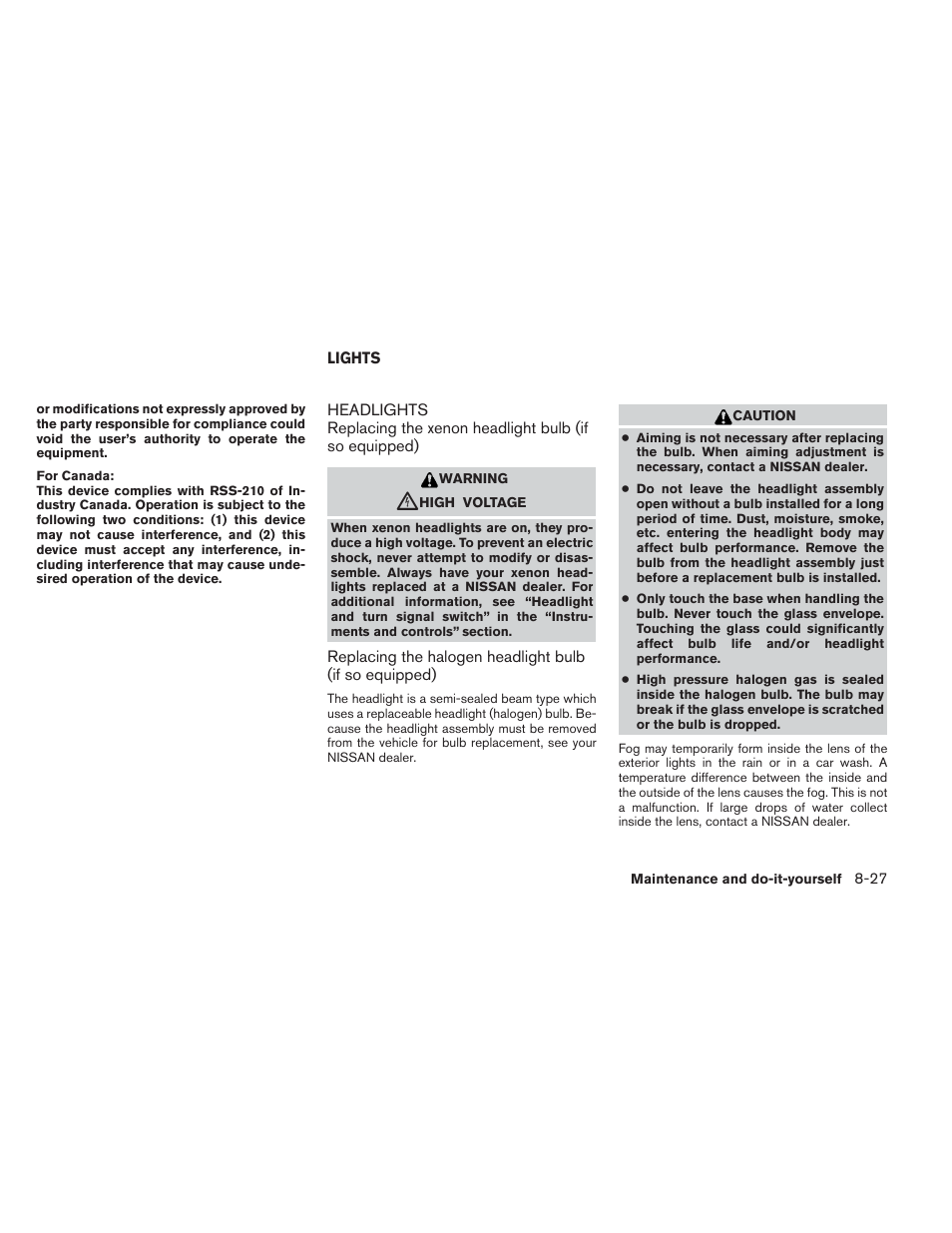 Lights -27, Headlights -27 | NISSAN 2013 Maxima - Owner's Manual User Manual | Page 390 / 444
