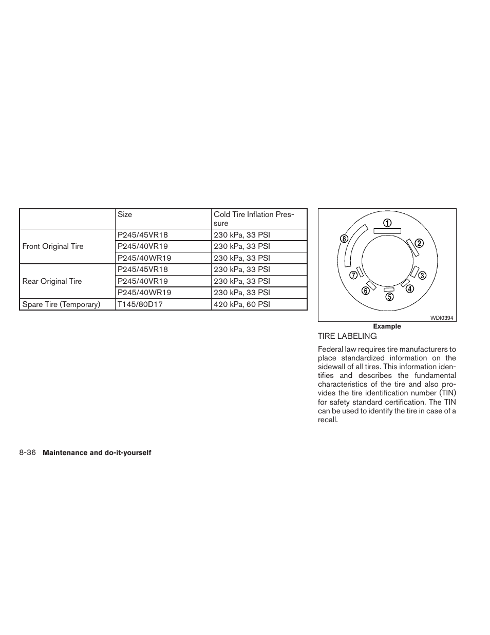 Tire labeling -36 | NISSAN 2013 Maxima - Owner's Manual User Manual | Page 399 / 444