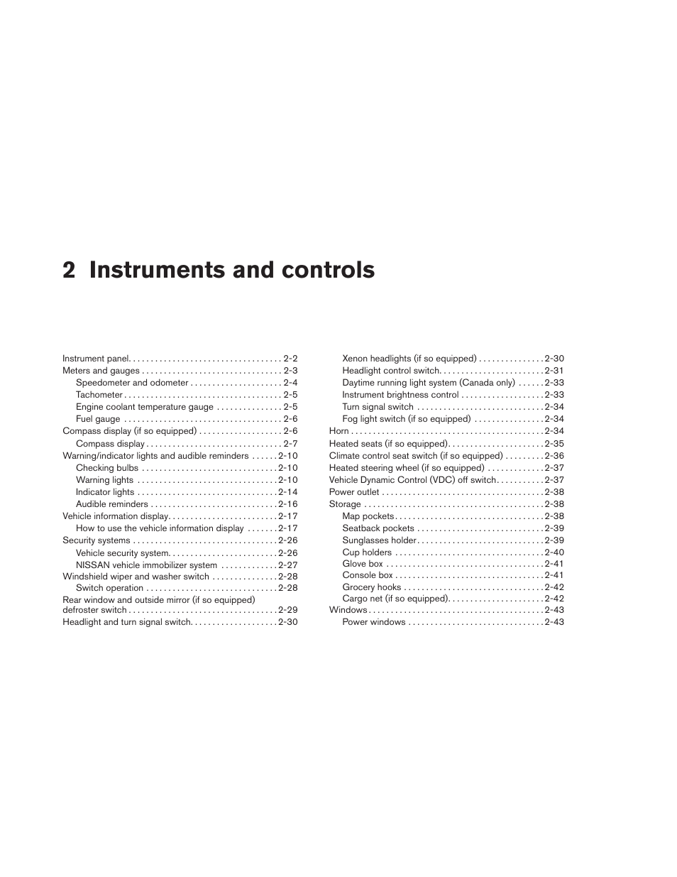 Instruments and controls, 2 instruments and controls | NISSAN 2013 Maxima - Owner's Manual User Manual | Page 71 / 444