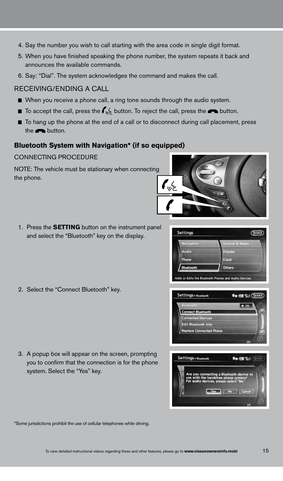 Receiving/ending a call, Bluetooth system with navigation* (if so equipped) | NISSAN 2013 Maxima - Quick Reference Guide User Manual | Page 17 / 24