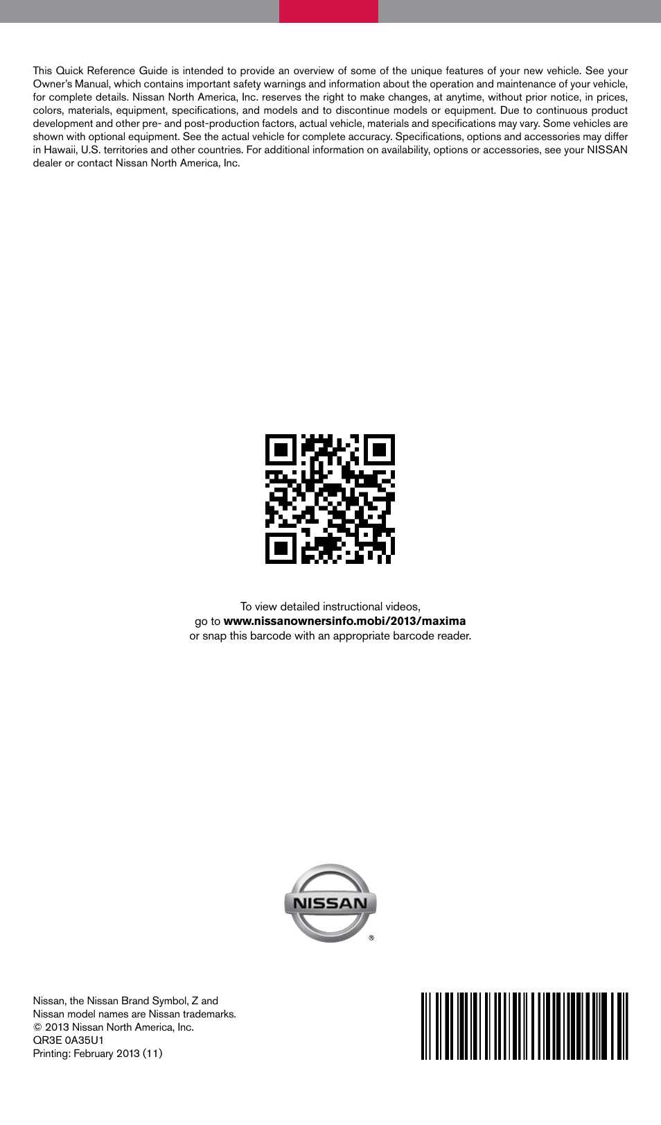 NISSAN 2013 Maxima - Quick Reference Guide User Manual | Page 24 / 24