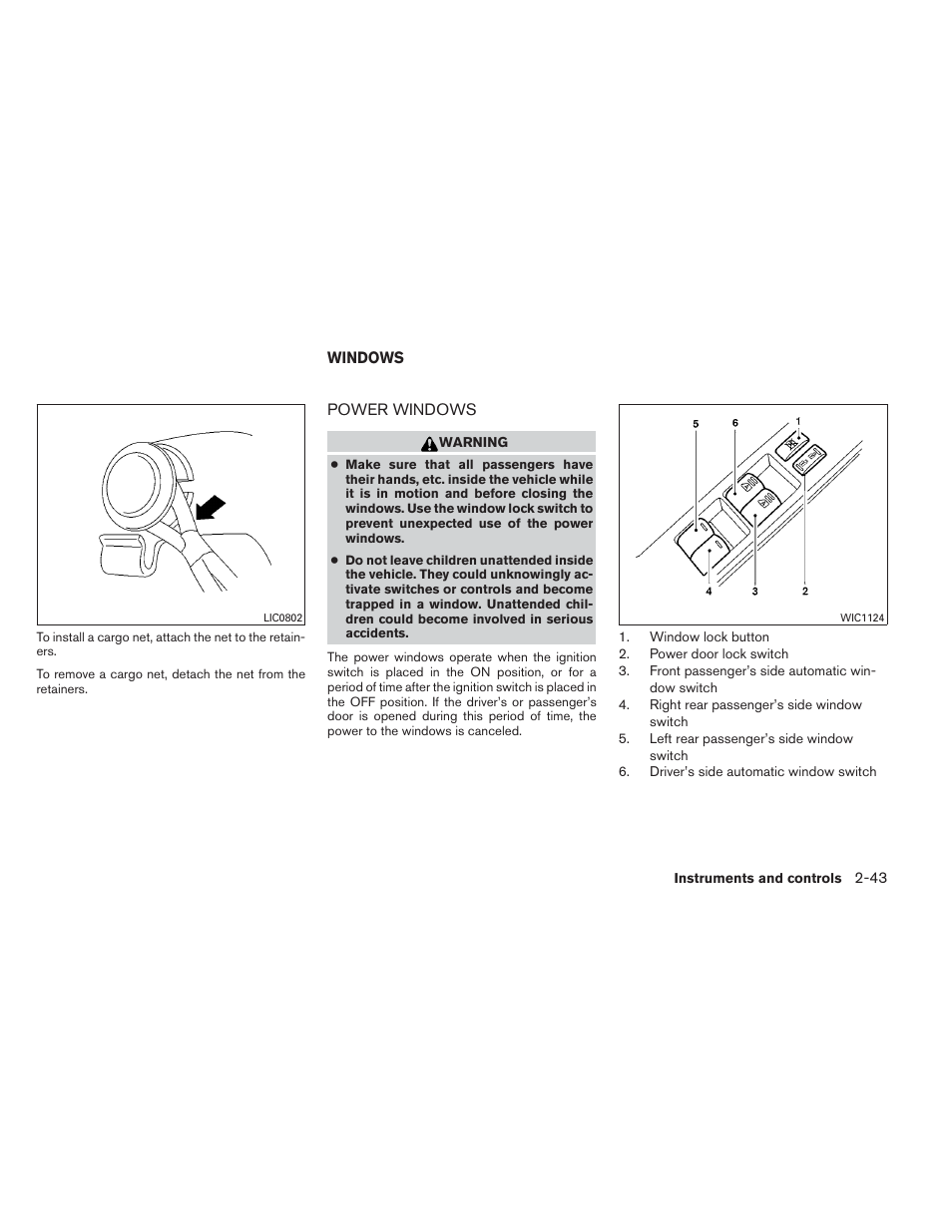 Windows -43, Power windows -43 | NISSAN 2014 Maxima - Owner's Manual User Manual | Page 118 / 432