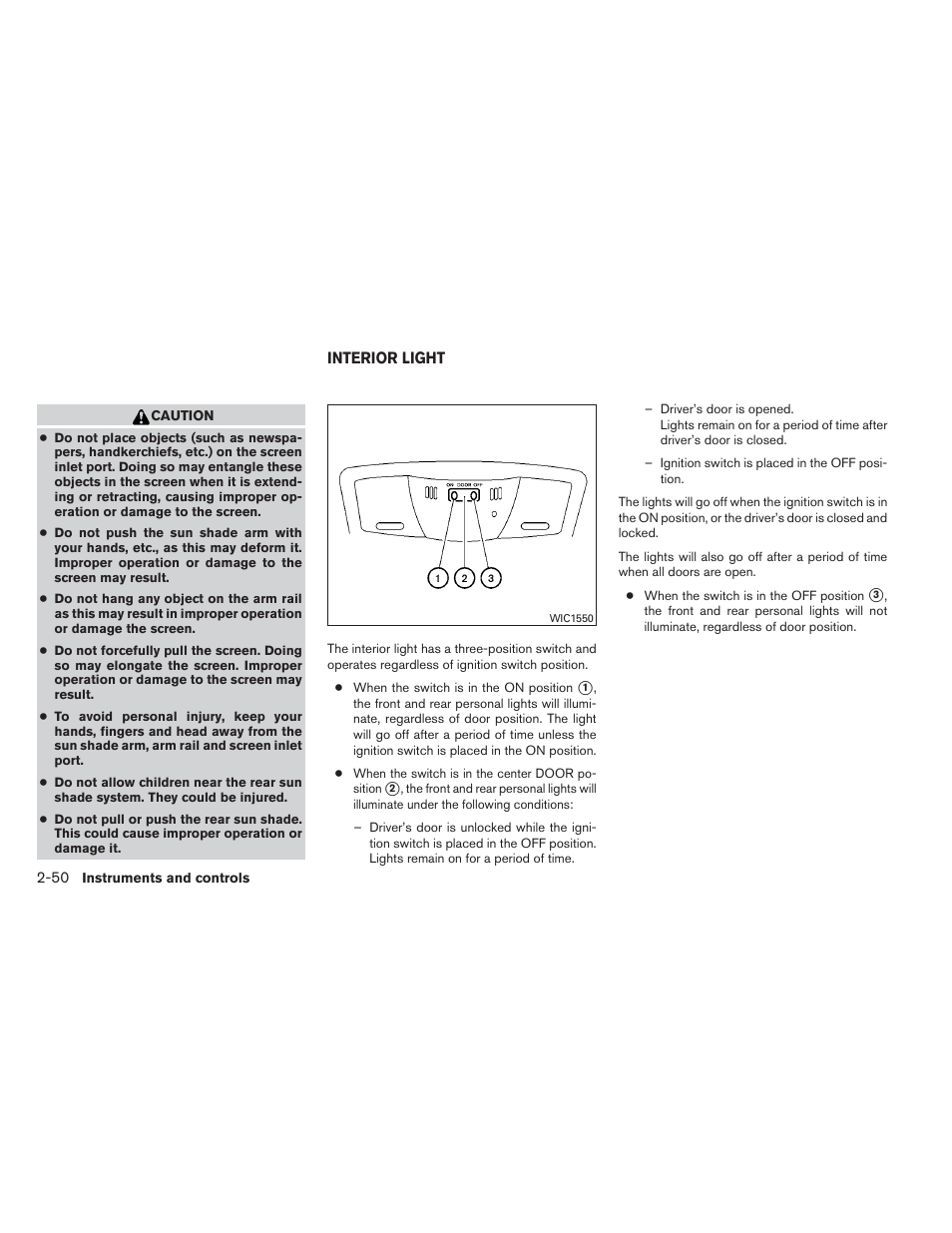 Interior light -50 | NISSAN 2014 Maxima - Owner's Manual User Manual | Page 125 / 432