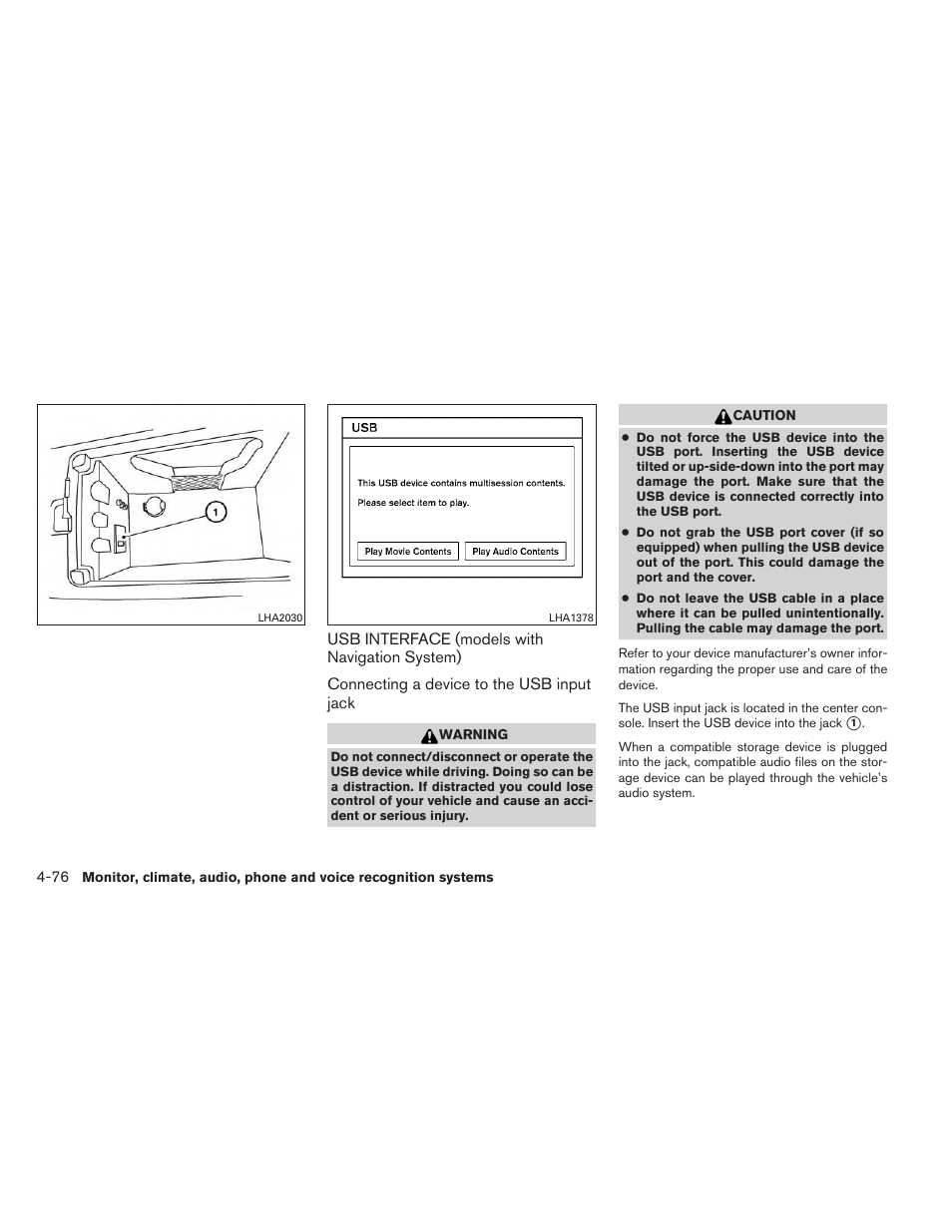Usb interface (models with navigation system) -76 | NISSAN 2014 Maxima - Owner's Manual User Manual | Page 239 / 432