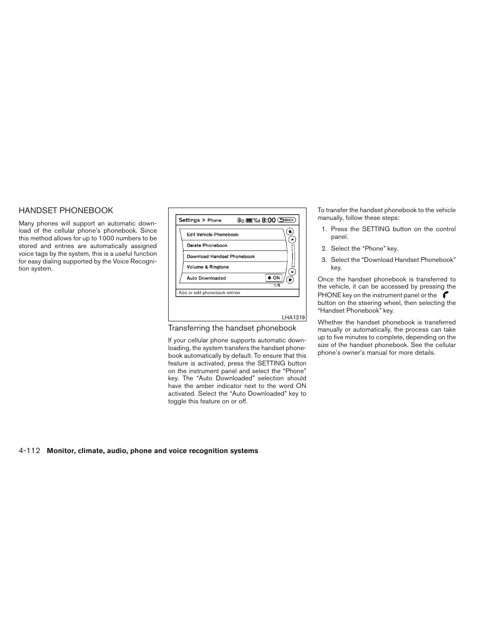 Handset phonebook -112 | NISSAN 2014 Maxima - Owner's Manual User Manual | Page 275 / 432