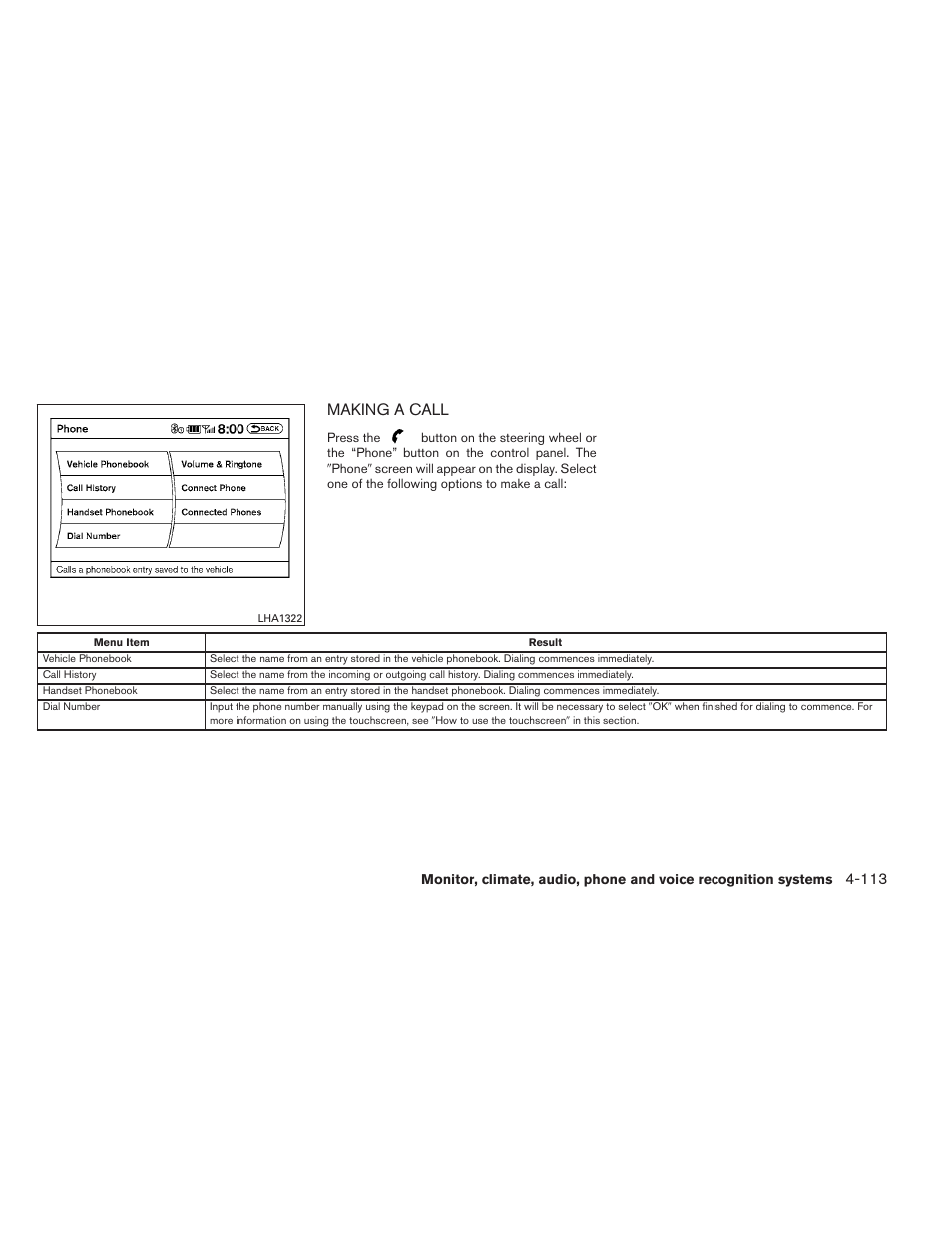 Making a call -113, Making a call | NISSAN 2014 Maxima - Owner's Manual User Manual | Page 276 / 432